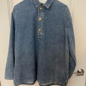 Lane Bryant Blue Denim Tunic with Gold Buttons